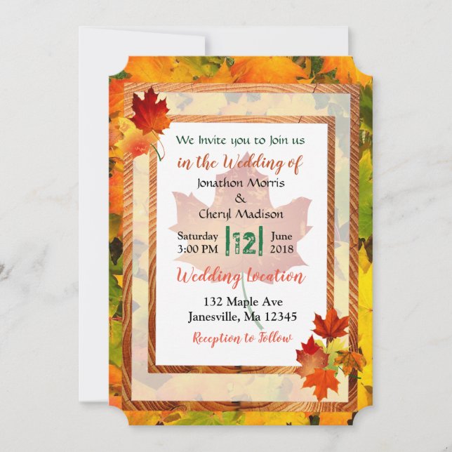 Pretty Autumn Themed Wedding Invitations (Front)