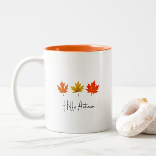 Pretty Autumn Vibe Red Orange Maple Leaves  Two_Tone Coffee Mug