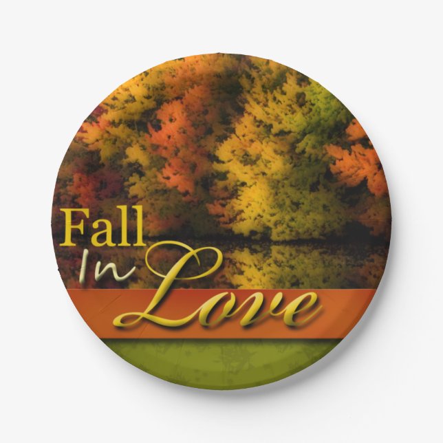 Pretty Autumn Wedding Fall In Love Foliage Photo Paper Plates (Front)