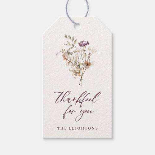 Pretty Autumn Wildflower Bouquet Thankful For You  Gift Tags