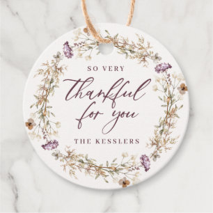 Pretty Autumn Wildflower Wreath Thankful For You Favor Tags