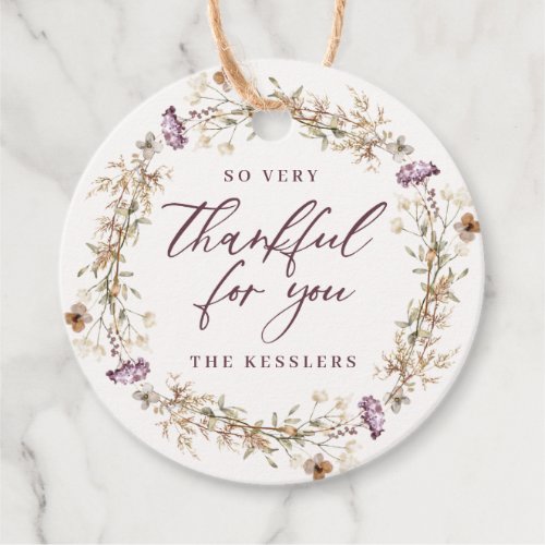 Pretty Autumn Wildflower Wreath Thankful For You   Favor Tags