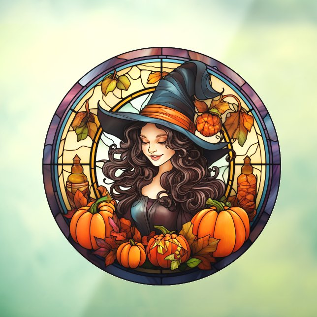 Pretty Autumn Witch Stained Glass Window Cling (Sheet 3)
