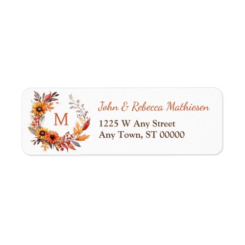 Pretty Autumn Wreath Monogram Return Address Label