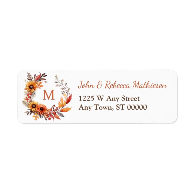 Pretty Autumn Wreath Monogram Return Address Label (Front)