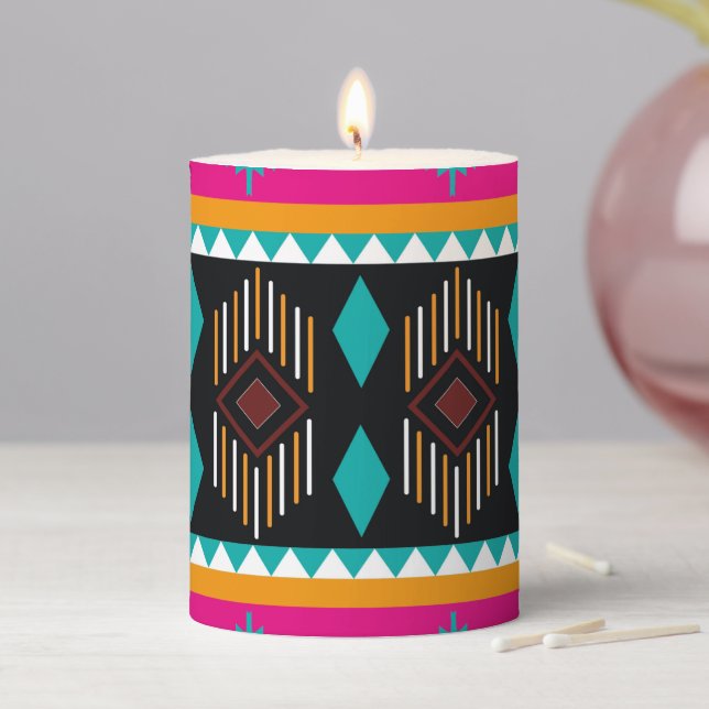 Pretty Aztec Design Pillar Candle (In Situ)