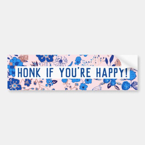 Pretty Azure Blue Blush Pink Floral Illustration Bumper Sticker