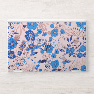 Pretty Azure Blue Blush Pink Floral Illustrations HP Laptop Skin