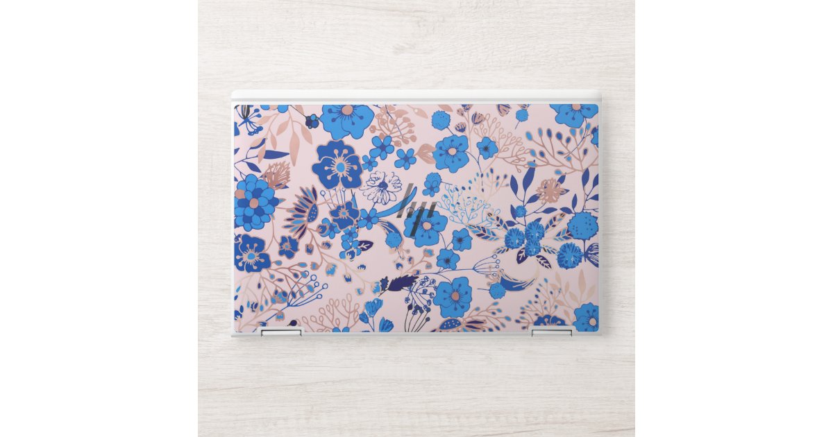 Pretty Azure Blue Blush Pink Floral Illustrations HP Laptop Skin | Zazzle