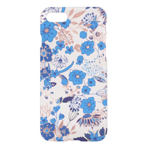 Pretty Azure Blue Blush Pink Floral Illustrations  iPhone SE87 Case