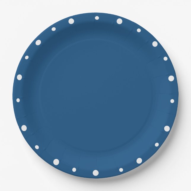 Pretty Azure Blue White Polka Dots  Paper Plates (Front)
