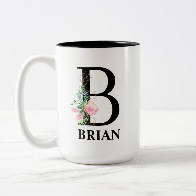Pretty B Monogrammed Initial Two-Tone Coffee Mug (Left)
