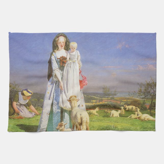 Pretty Baa Lambs by Ford Madox Brown Kitchen Towel (Horizontal)