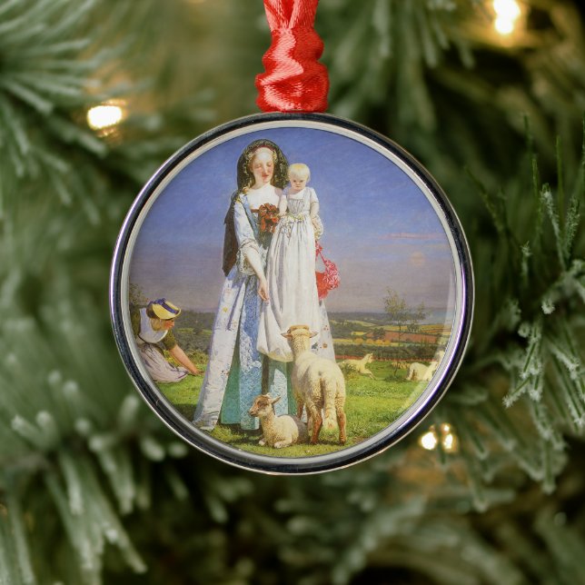 Pretty Baa Lambs by Ford Madox Brown Metal Ornament (Tree)