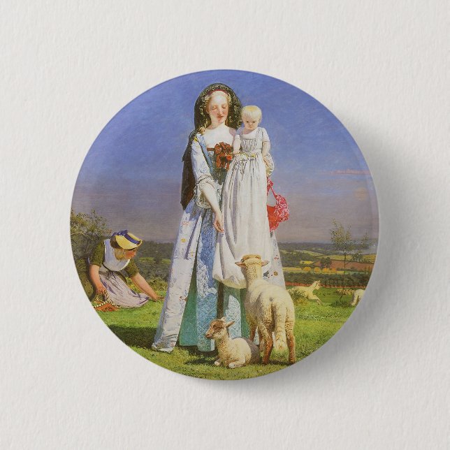 Pretty Baa Lambs by Ford Madox Brown Pinback Button (Front)