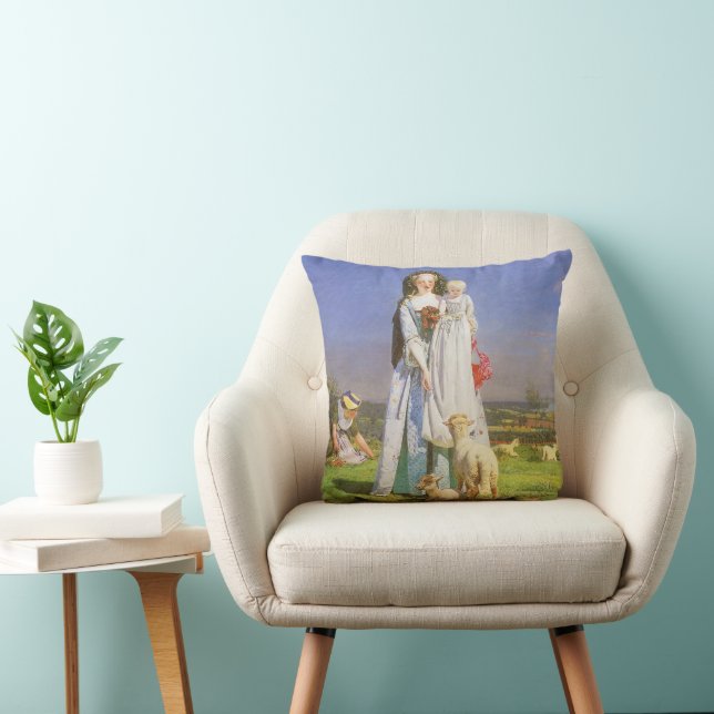 Pretty Baa Lambs by Ford Madox Brown Throw Pillow (Chair)