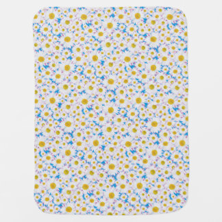 Pretty Baby Blanket: Ditzy White Daisies on Blue Stroller Blanket