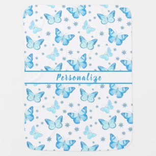 Pretty Baby Blue Butterfly Floral Pattern Design Baby Blanket