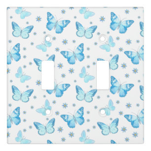Pretty Baby Blue Butterfly Floral Pattern Design Light Switch Cover