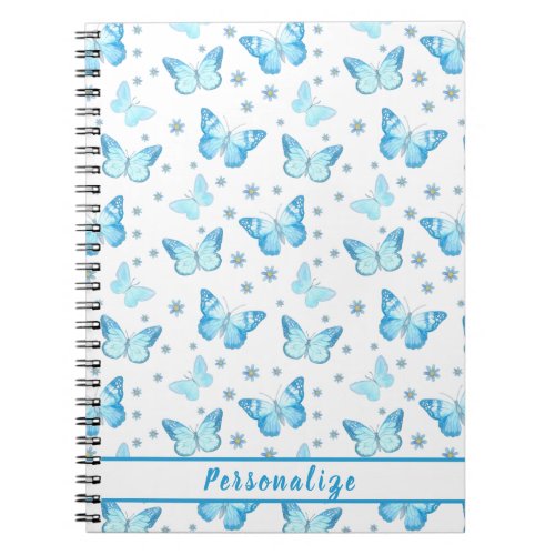 Pretty Baby Blue Butterfly Floral Pattern Design Notebook