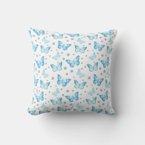 Pretty Baby Blue Butterfly Floral Pattern Design Throw Pillow