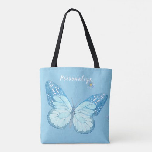 Pretty Baby Blue Butterfly Floral Pattern Design Tote Bag