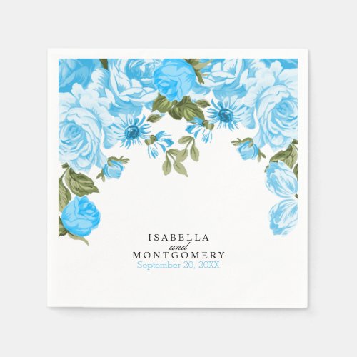 Pretty Baby Blue Floral Wedding Napkins