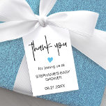 Pretty Baby Boy Shower With tiny Blue Heart Gift Tags<br><div class="desc">A cute little blue heart and modern font feature on this minimalist design for a gift tag. Suitable for a baby shower or sprinkle gift, the hearts on the reverse can be removed if you prefer to add another text box. Please note the words' thank you' are not editable other...</div>