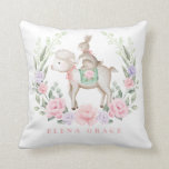 Pretty Baby Bunny & Lamb Easter Baby Girl Nursery Throw Pillow<br><div class="desc">Elegant & stylish throw pillow featuring soft greenery wreath,  pastel pink & purple florals and an adorable bunny riding a sweet baby lamb. Click the "customize further" button if you wish to re-arrange and format the style and placement of the text. Perfect for decorating your Easter favors!</div>