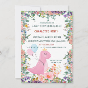 Pretty Baby dinosaur crown balloon gradient flora Invitation