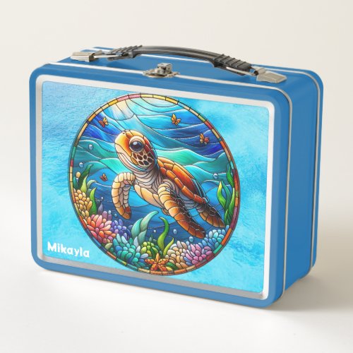 Pretty Baby Sea Turtle Swimming Metal Lunch Box