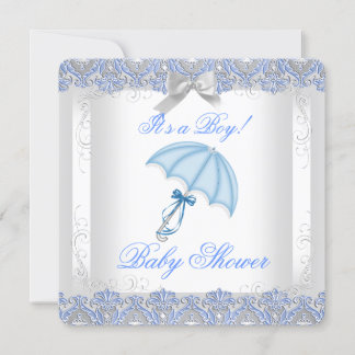 Pretty Baby Shower Boy White Silver Lace Blue Invitation