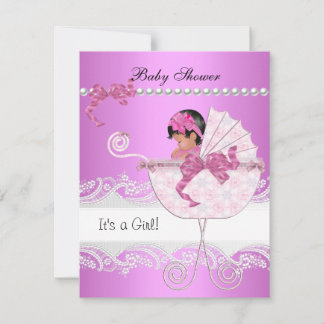 Pretty Baby Shower Cute Baby Girl Pink Vintage Invitation