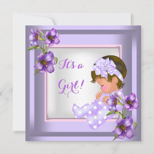 Pretty Baby Shower Cute Baby Girl Purple Floral Invitation