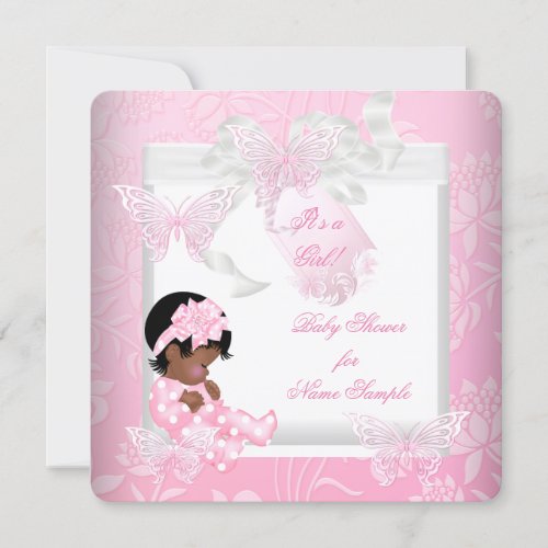 Pretty Baby Shower Cute Girl Pink Butterfly AA Invitation