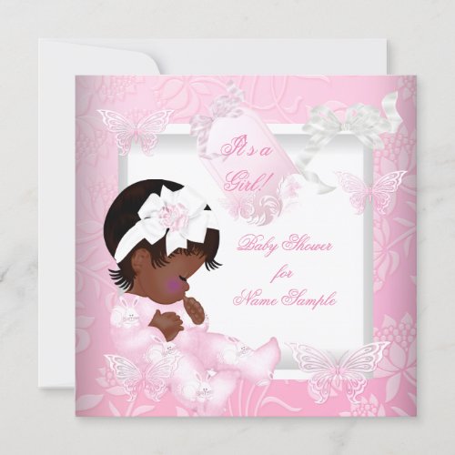 Pretty Baby Shower Cute Girl Pink Butterfly Ethnic Invitation