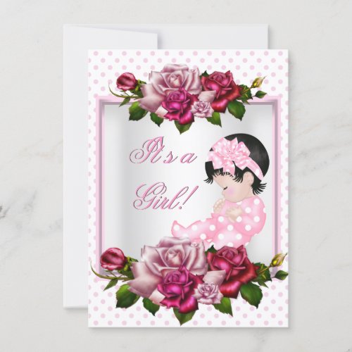 Pretty Baby Shower Cute Girl Pink Roses Polka Dots Personalized Invitations