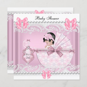 Pretty Baby Shower Cute Girl Pink Vintage Invitation