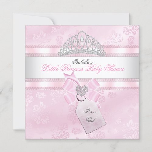 Pretty Baby Shower Girl Little Princess Damask 3 Invitation