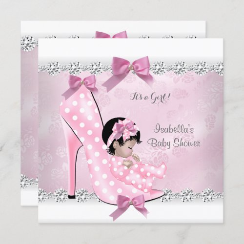 Pretty Baby Shower Girl Pink Diamond High Heel D Invitation