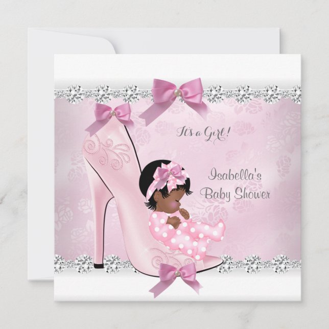 Pretty Baby Shower Girl Pink Diamond High Heel Invitation (Front)