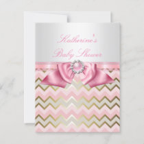 Pretty Baby Shower Girl Pink Gold Chevron Invitation