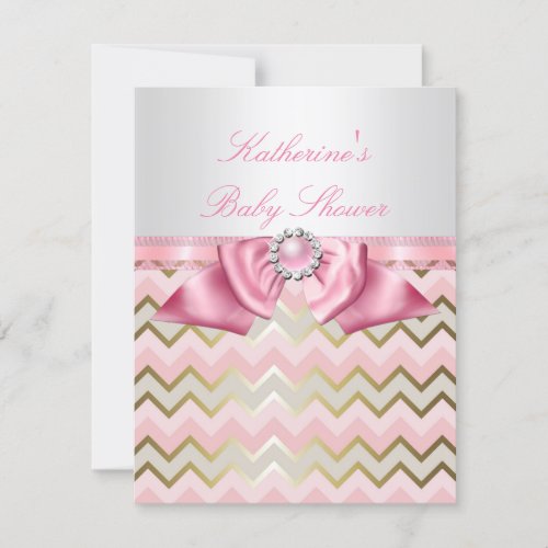 Pretty Baby Shower Girl Pink Gold Chevron Invitation