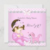 Pretty Baby Shower Girl Pink Polka Dot Kitten 2 Invitation (Front)