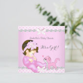 Pretty Baby Shower Girl Pink Polka Dot Kitten 2 Invitation (Standing Front)