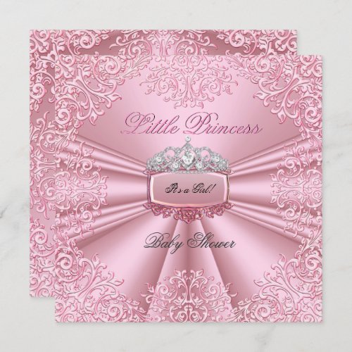 Pretty Baby Shower Girl Pink Princess Tiara lace 2 Invitation