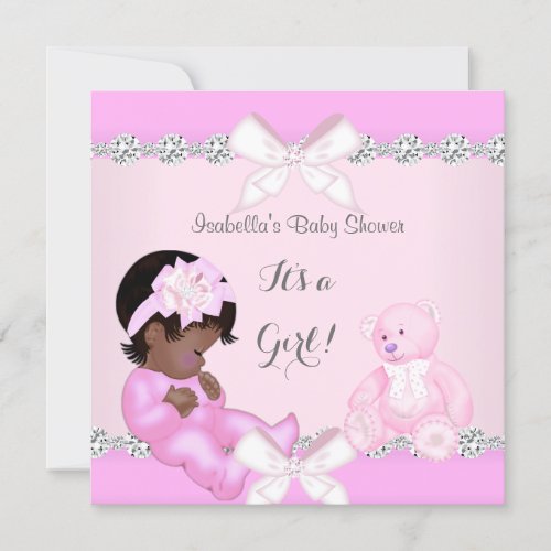 Pretty Baby Shower Girl Pink Toy Bear Invitation