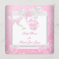 Pretty Baby Shower Girl Pink White Butterfly Invitation