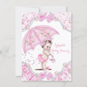 Pretty Baby Shower Pink Umbrella Girl Flowers Invitation (Front)
