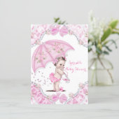 Pretty Baby Shower Pink Umbrella Girl Flowers Invitation (Standing Front)